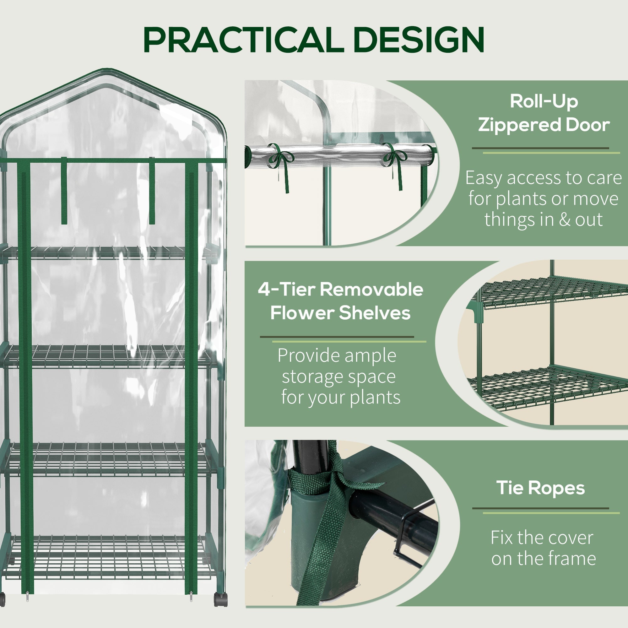 EASYCOMFORT Vertical Greenhouse for Plants with 4-Tier Shelf in Steel and White PVC, 69x50x165cm