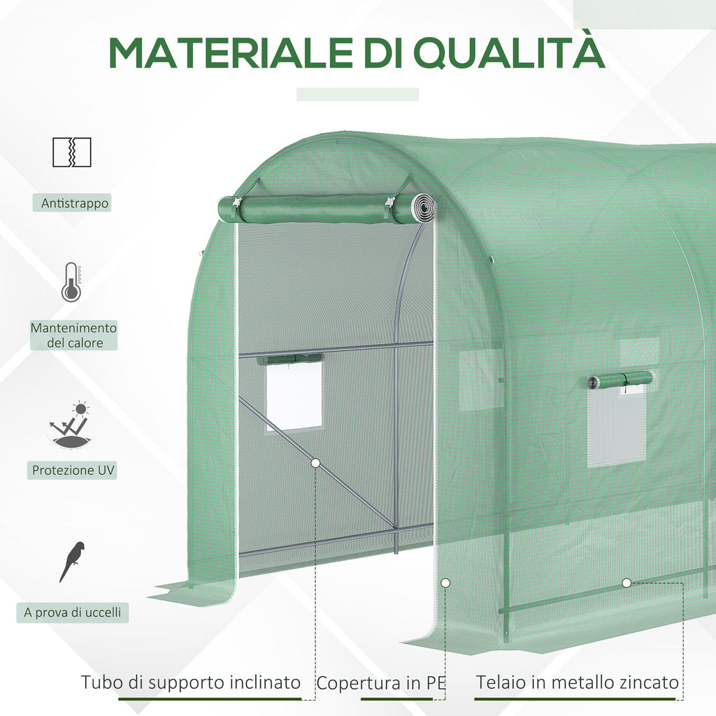 EASYCOMFORT Garden Tunnel Greenhouse 5x2x2 m with 8 Windows and Roller Door, Green