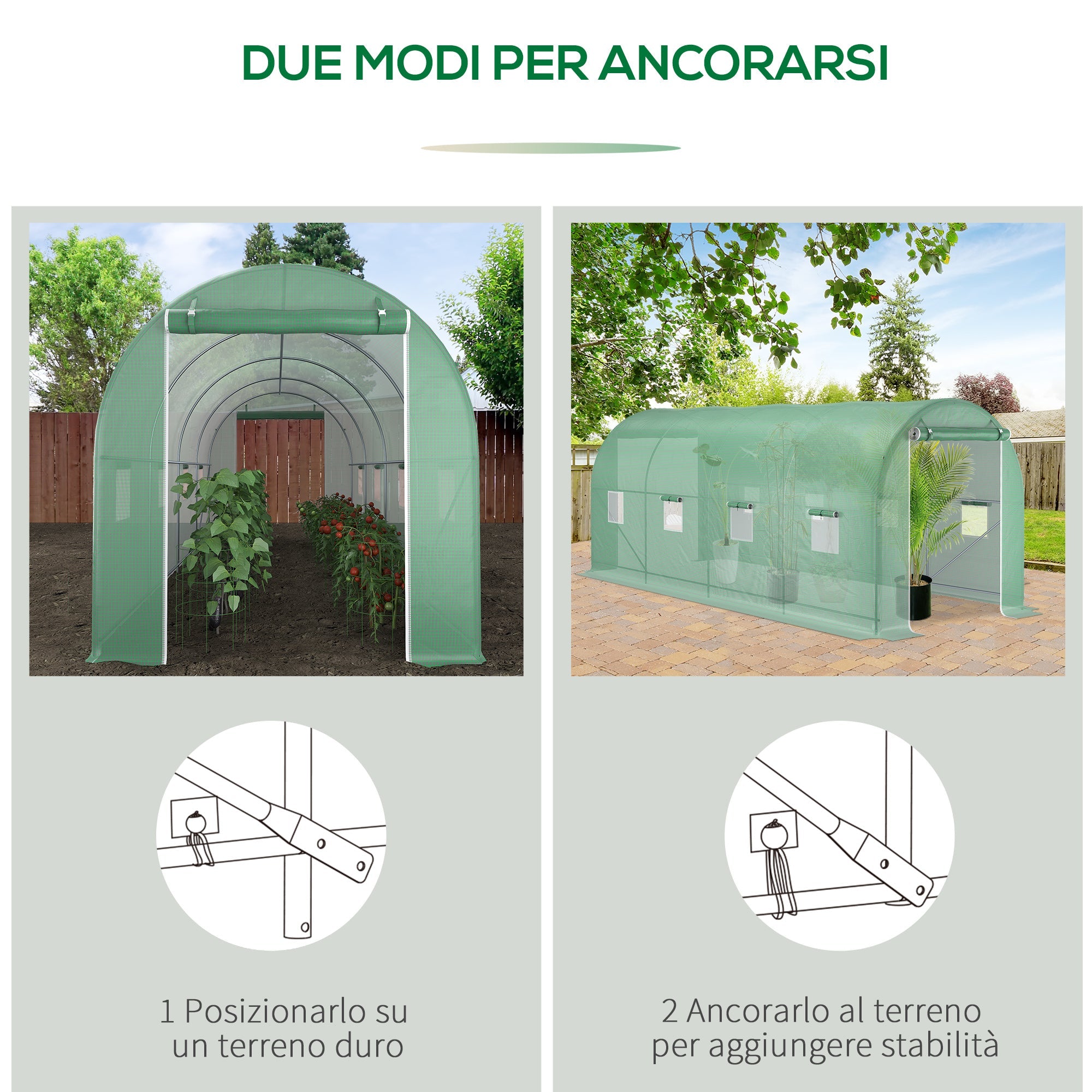 EASYCOMFORT Garden Tunnel Greenhouse 5x2x2 m with 8 Windows and Roller Door, Green