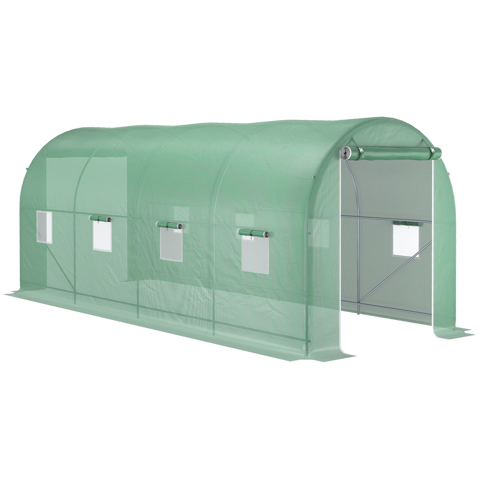 EASYCOMFORT Garden Tunnel Greenhouse 5x2x2 m with 8 Windows and Roller Door, Green