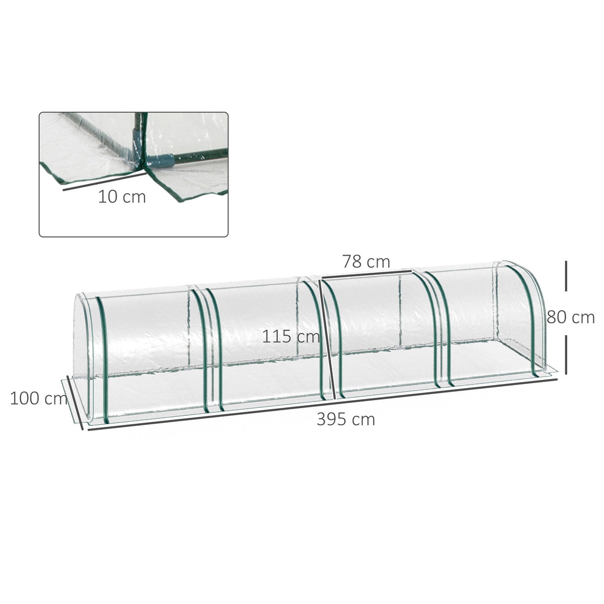EasyComfort Tunnelkas staal en PVC, 395x100x80 cm