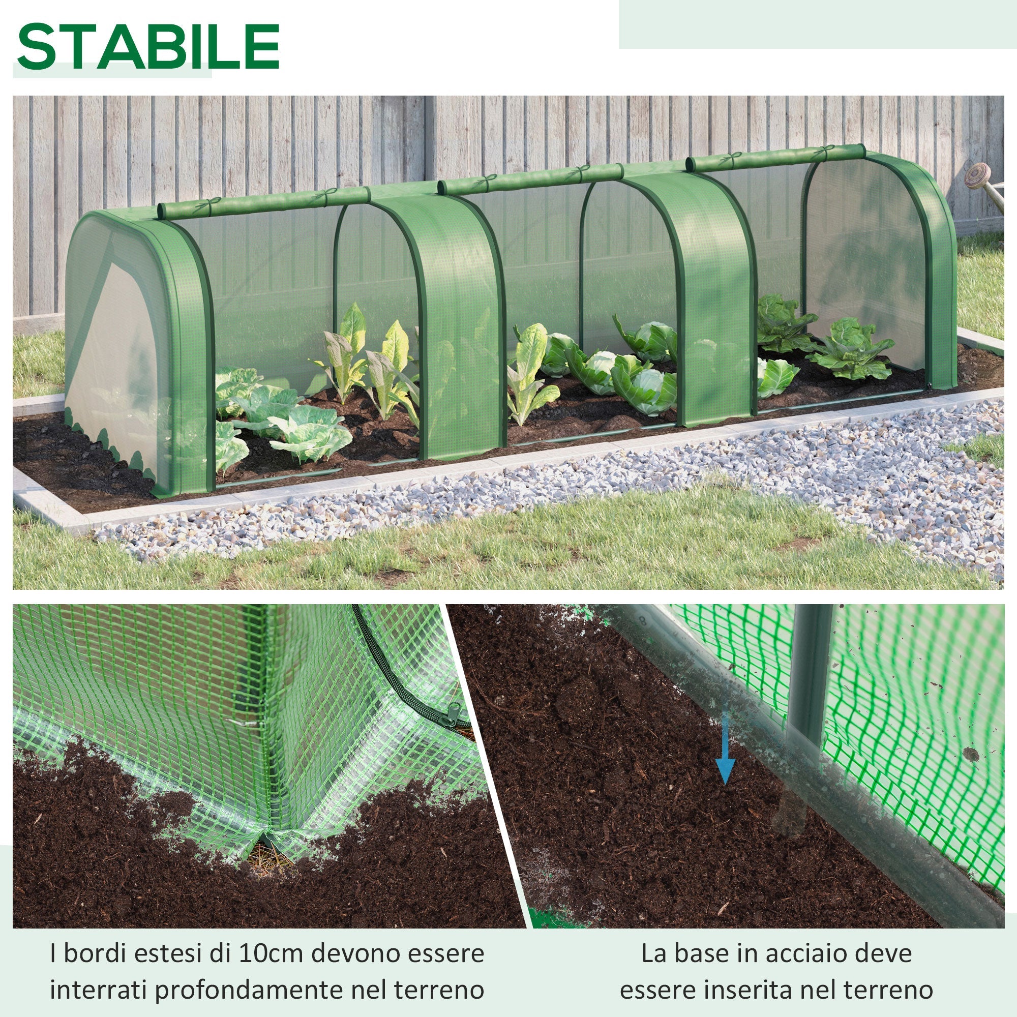 Easycomfort Serra da Giardino a Tunnel in Acciaio e Plastica PP with Porte Avvolgibili, 295x100x80 cm, Verde