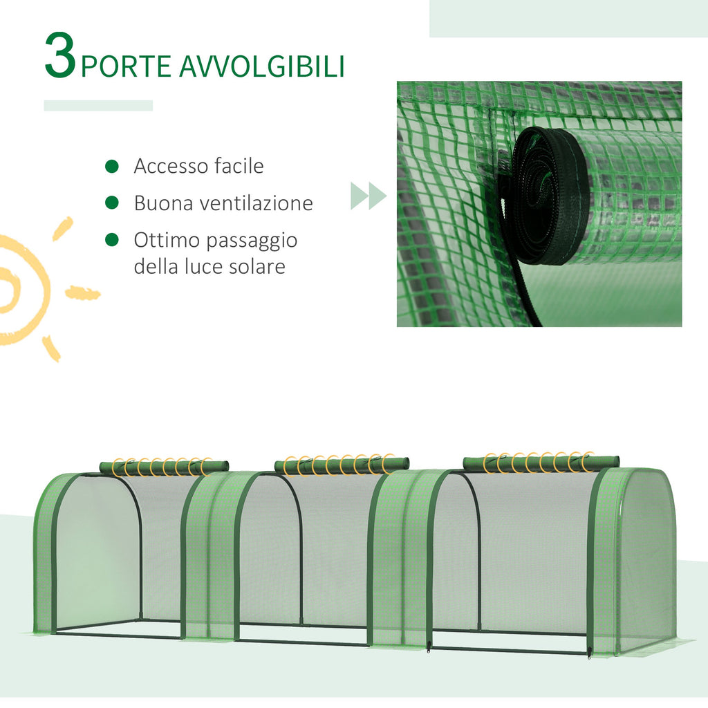 Easycomfort Serra da Giardino a Tunnel in Acciaio e Plastica PP with Porte Avvolgibili, 295x100x80 cm, Verde