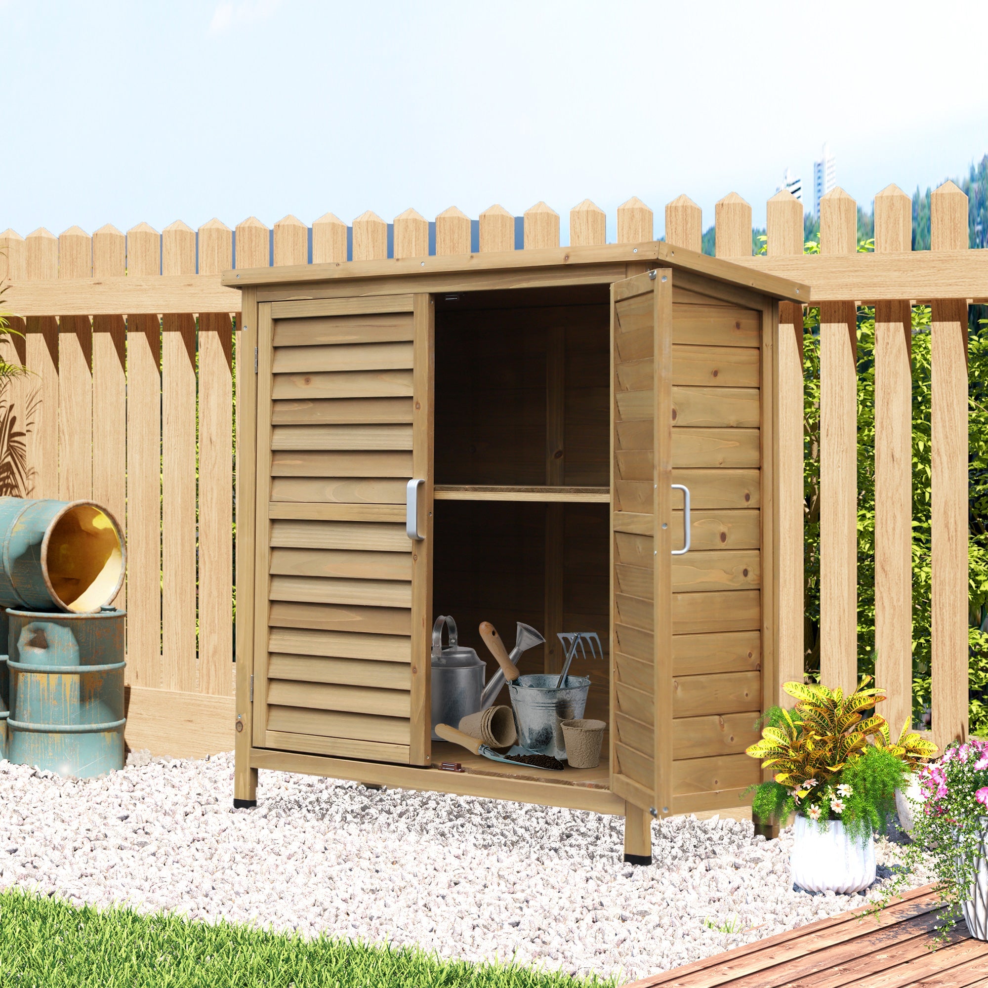 EASYCOMFORT Garden Shed in Fir Wood with Waterproof Bitumen Roof, 87x46.5x96.5cm