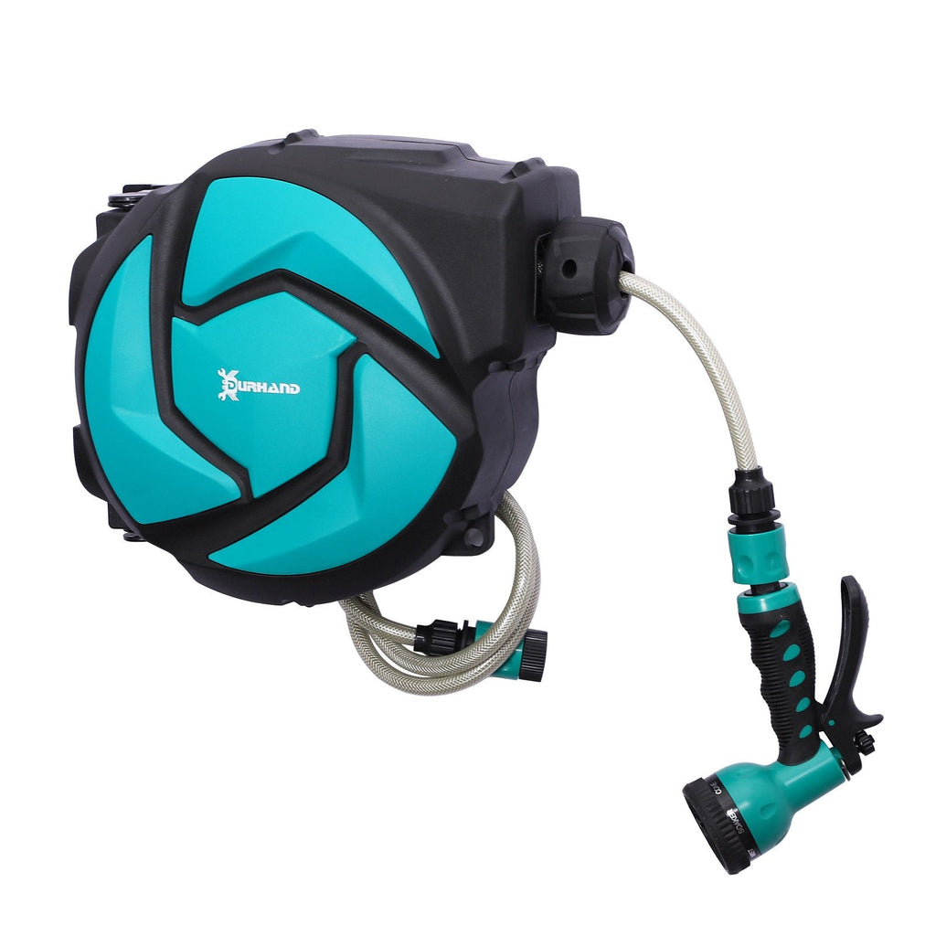 EASYCOMFORT Automatic Garden Hose Reel Adjustable Wall Mounting with 10m Hose, 29.5 x 16.5 x 33