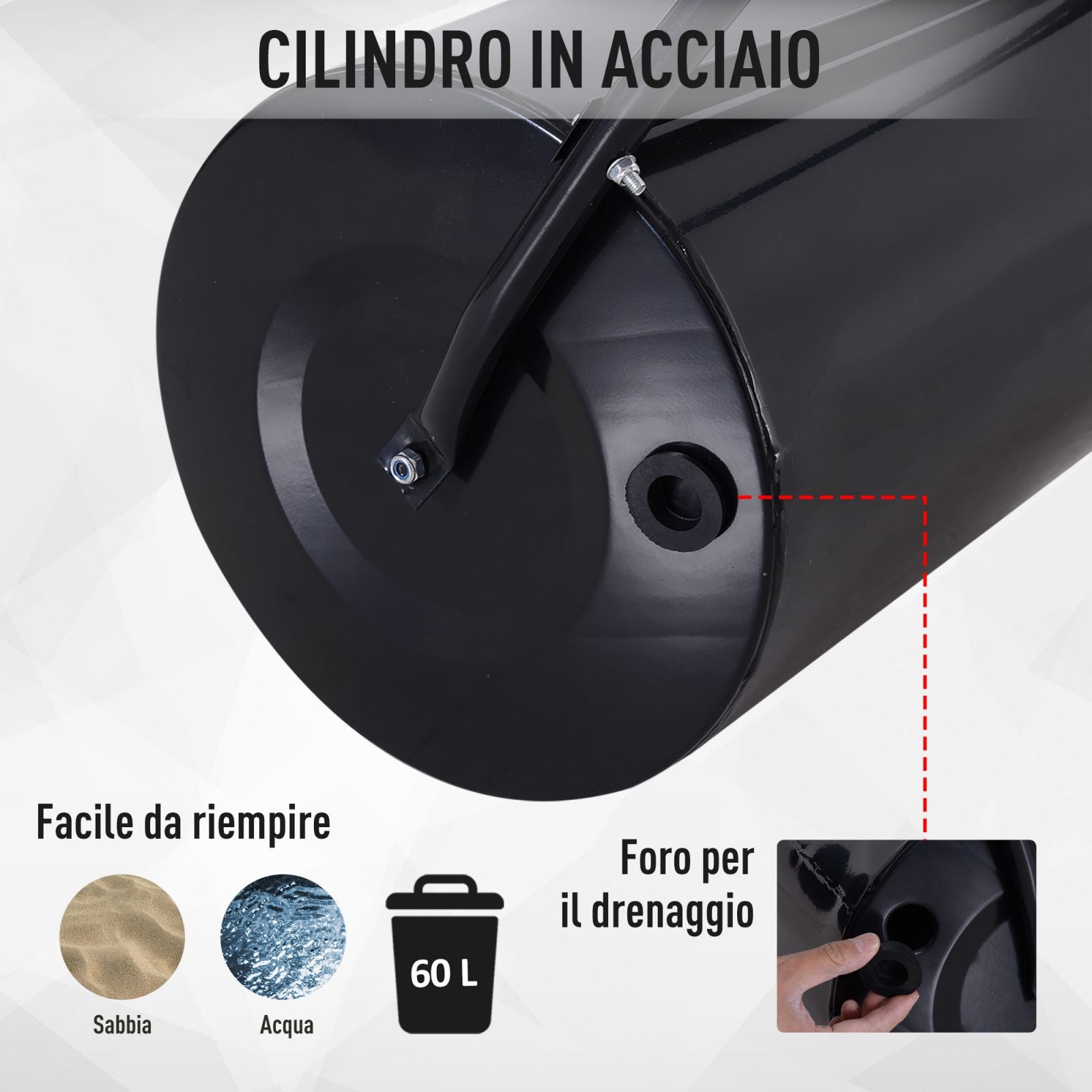 EASYCOMFORT Garden Roller in Black Metal Tank 60 L ?50 cm