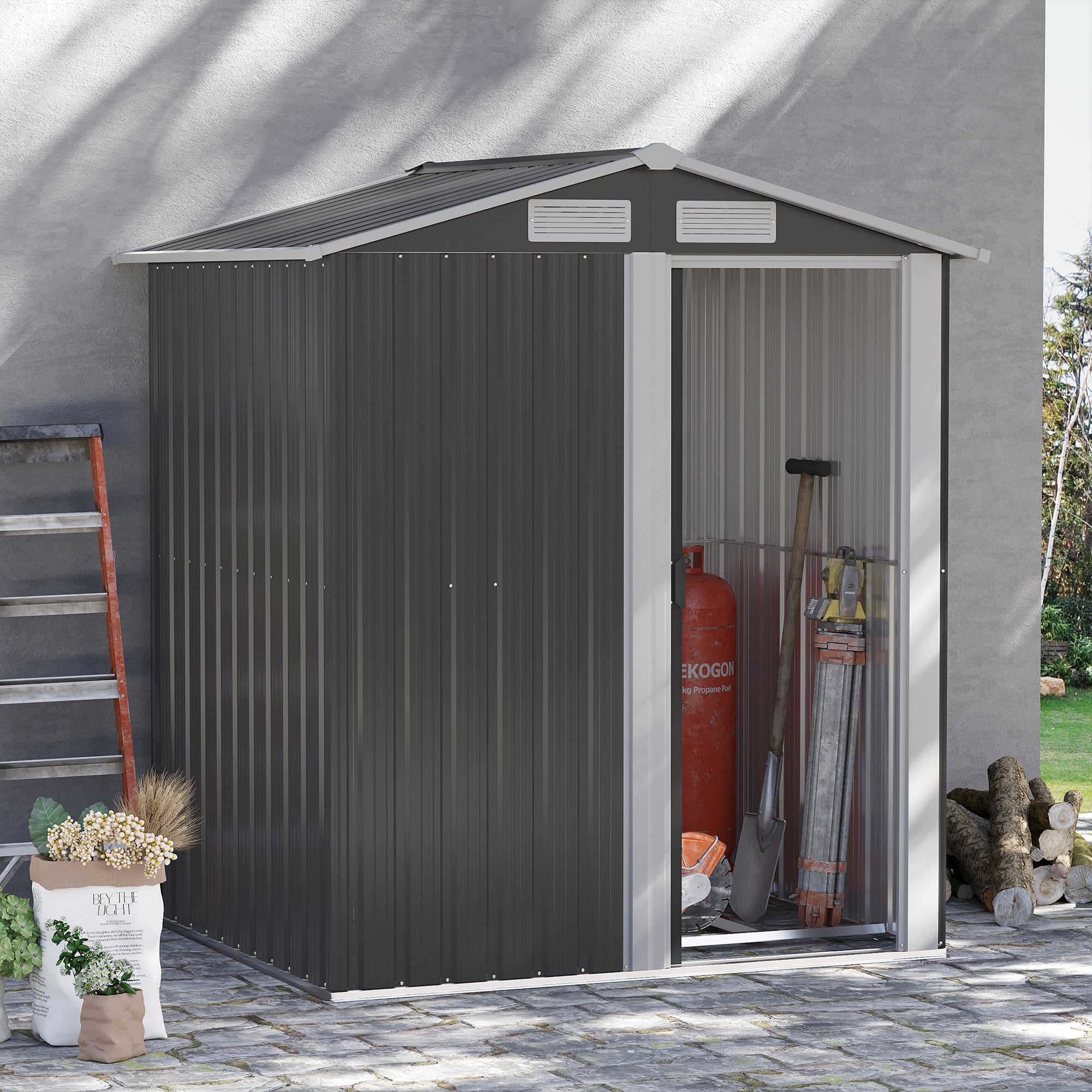 EASYCOMFORT Garden Shed for Tools in Steel, Sloped Roof and 4 Air Intakes, 152x132x188cm