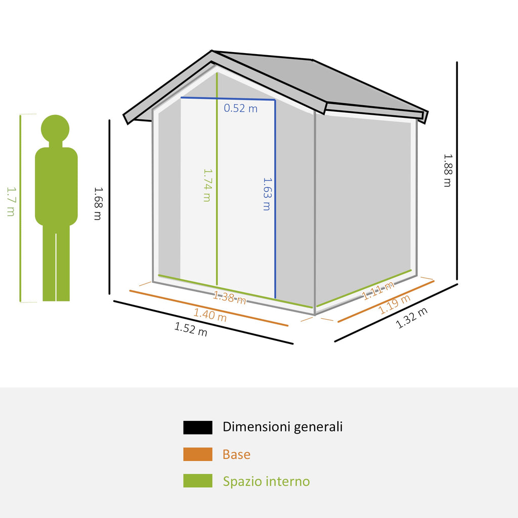 EASYCOMFORT Garden Shed for Tools in Steel, Sloped Roof and 4 Air Intakes, 152x132x188cm