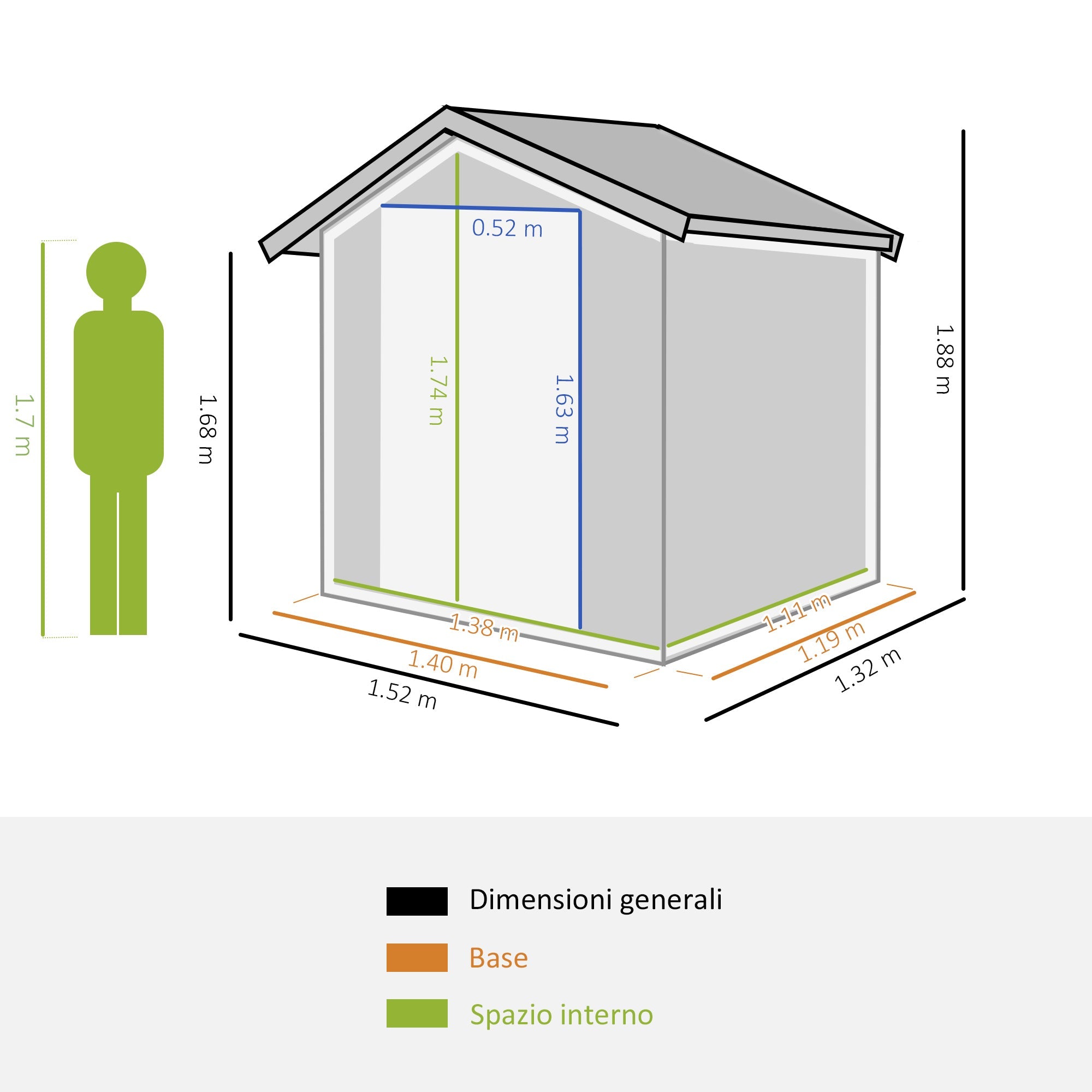 EASYCOMFORT Garden Shed for Tools in Steel, Sloped Roof and 4 Air Intakes, 152x132x188cm