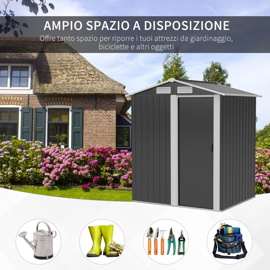 EASYCOMFORT Garden Shed for Tools in Steel, Sloped Roof and 4 Air Intakes, 152x132x188cm