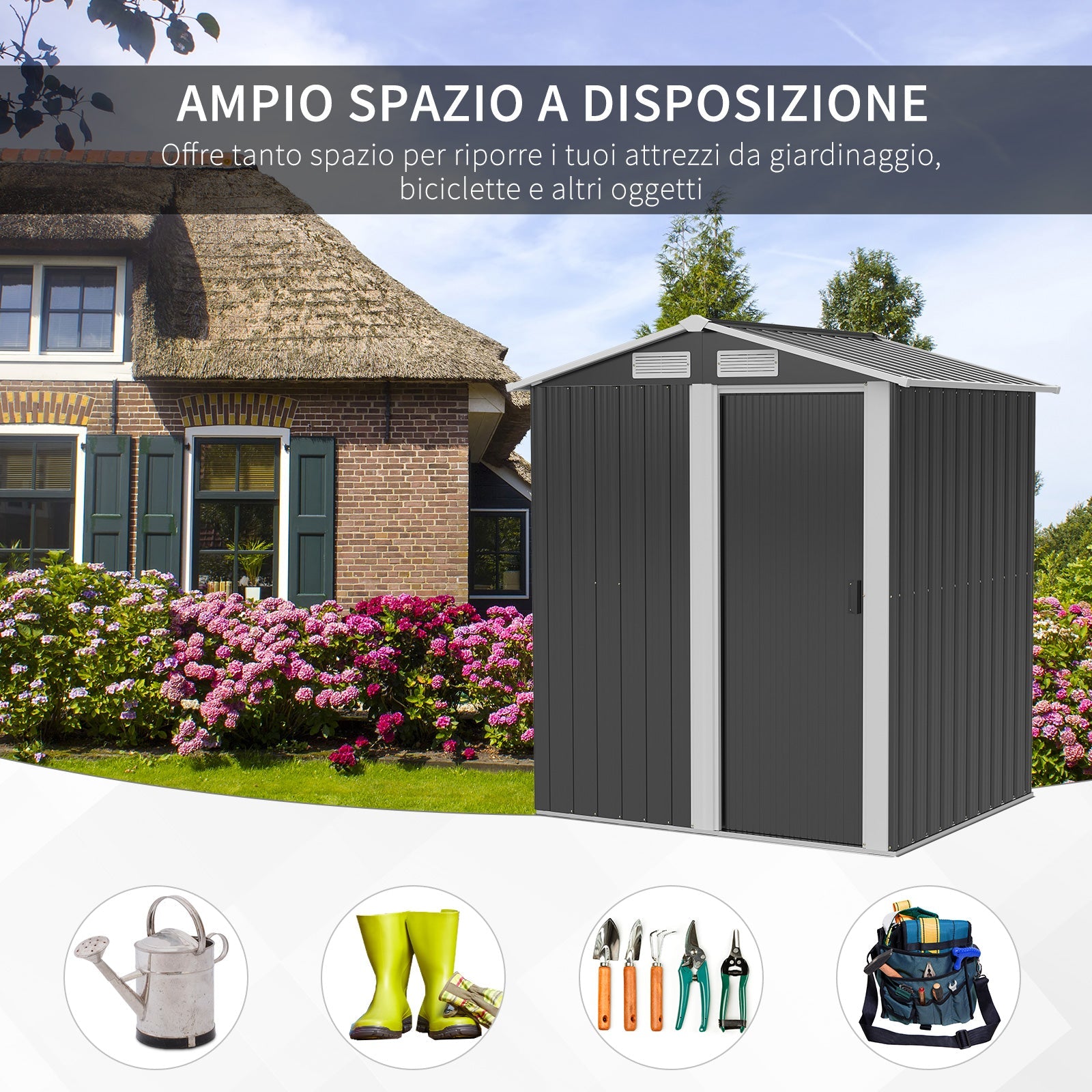 EASYCOMFORT Garden Shed for Tools in Steel, Sloped Roof and 4 Air Intakes, 152x132x188cm