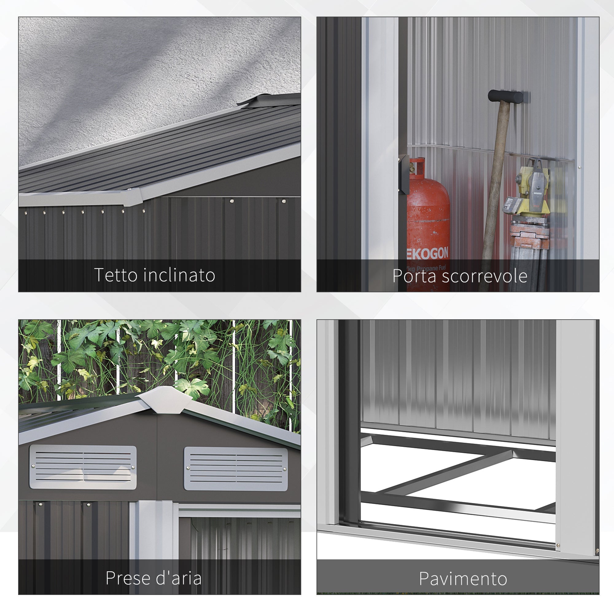 EASYCOMFORT Garden Shed for Tools in Steel, Sloped Roof and 4 Air Intakes, 152x132x188cm