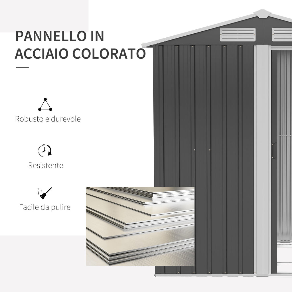 EASYCOMFORT Garden Shed for Tools in Steel, Sloped Roof and 4 Air Intakes, 152x132x188cm
