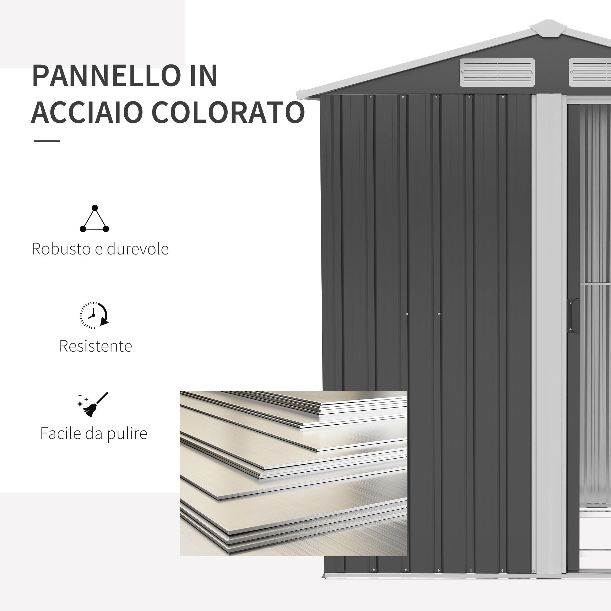 EASYCOMFORT Garden Shed for Tools in Steel, Sloped Roof and 4 Air Intakes, 152x132x188cm