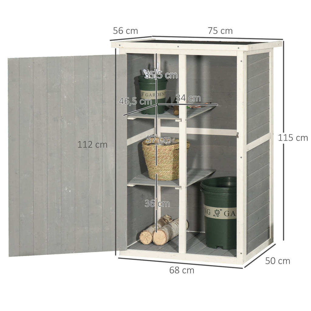 EASYCOMFORT Wooden Garden Shed with Waterproof Roof, Outdoor Tool Cabinet with 2 Shelves, 75x56x115cm