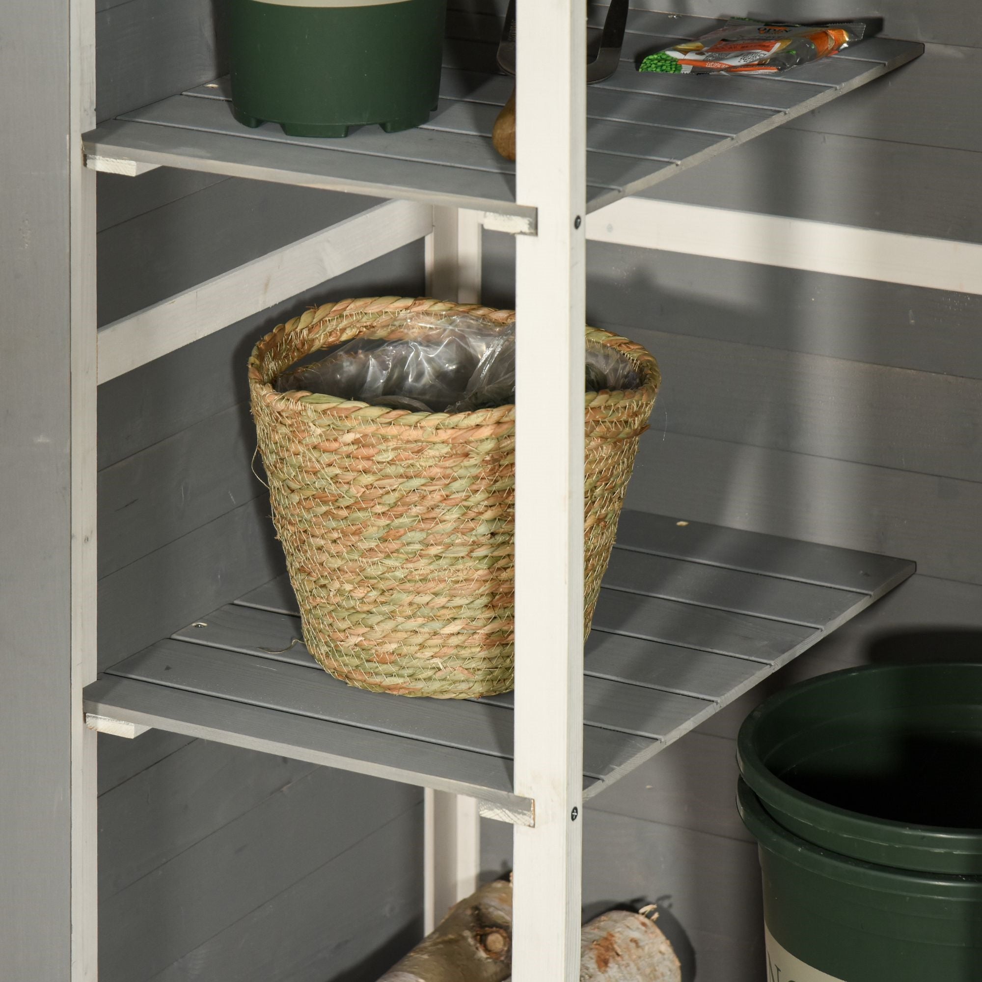 EASYCOMFORT Wooden Garden Shed with Waterproof Roof, Outdoor Tool Cabinet with 2 Shelves, 75x56x115cm