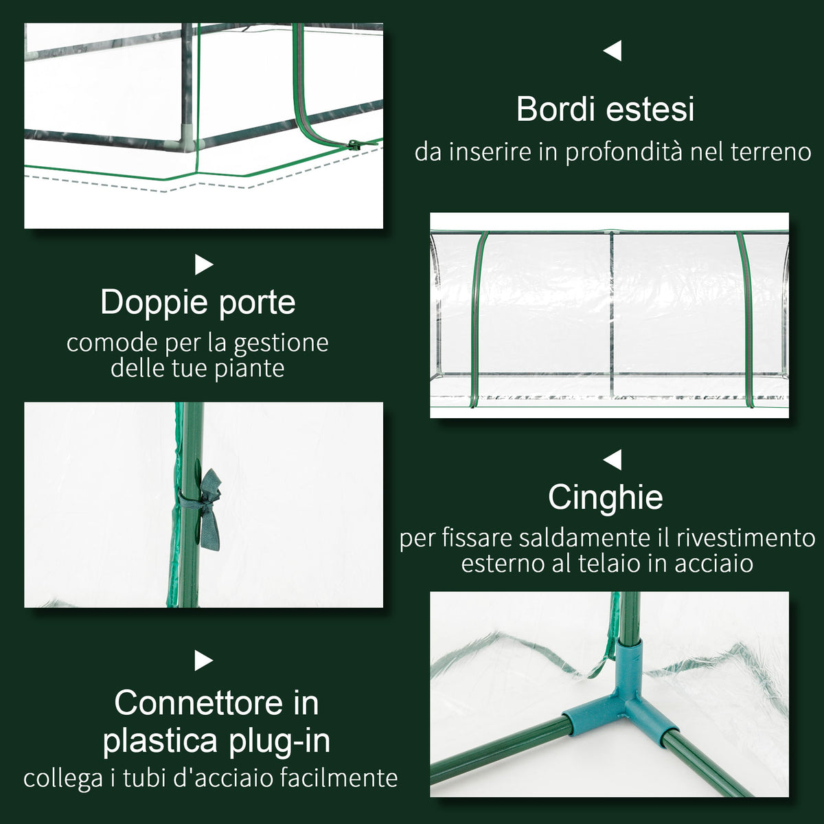 EASYCOMFORT Tunnelkas staal met PVC 200x100x80 cm transparant/groen