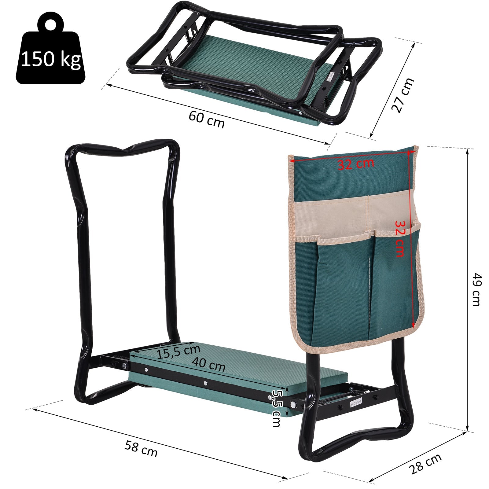 EasyComfort 2-in-1 tuinkelner en zitbank, groen/zwart