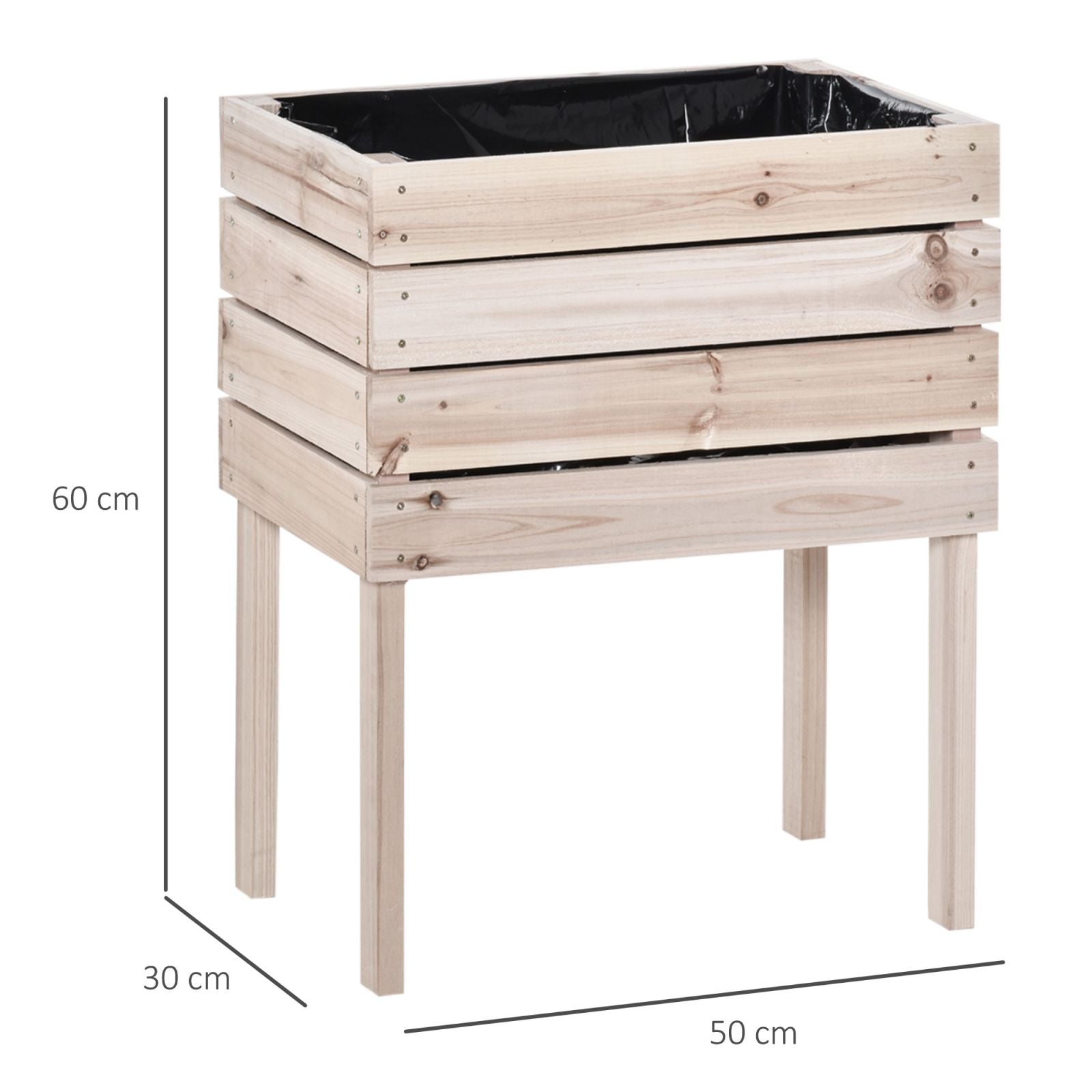 EASYCOMFORT Raised Garden Bed with 4 50x30x60cm Plant Pots, Outdoor Planter in Natural Color Wood