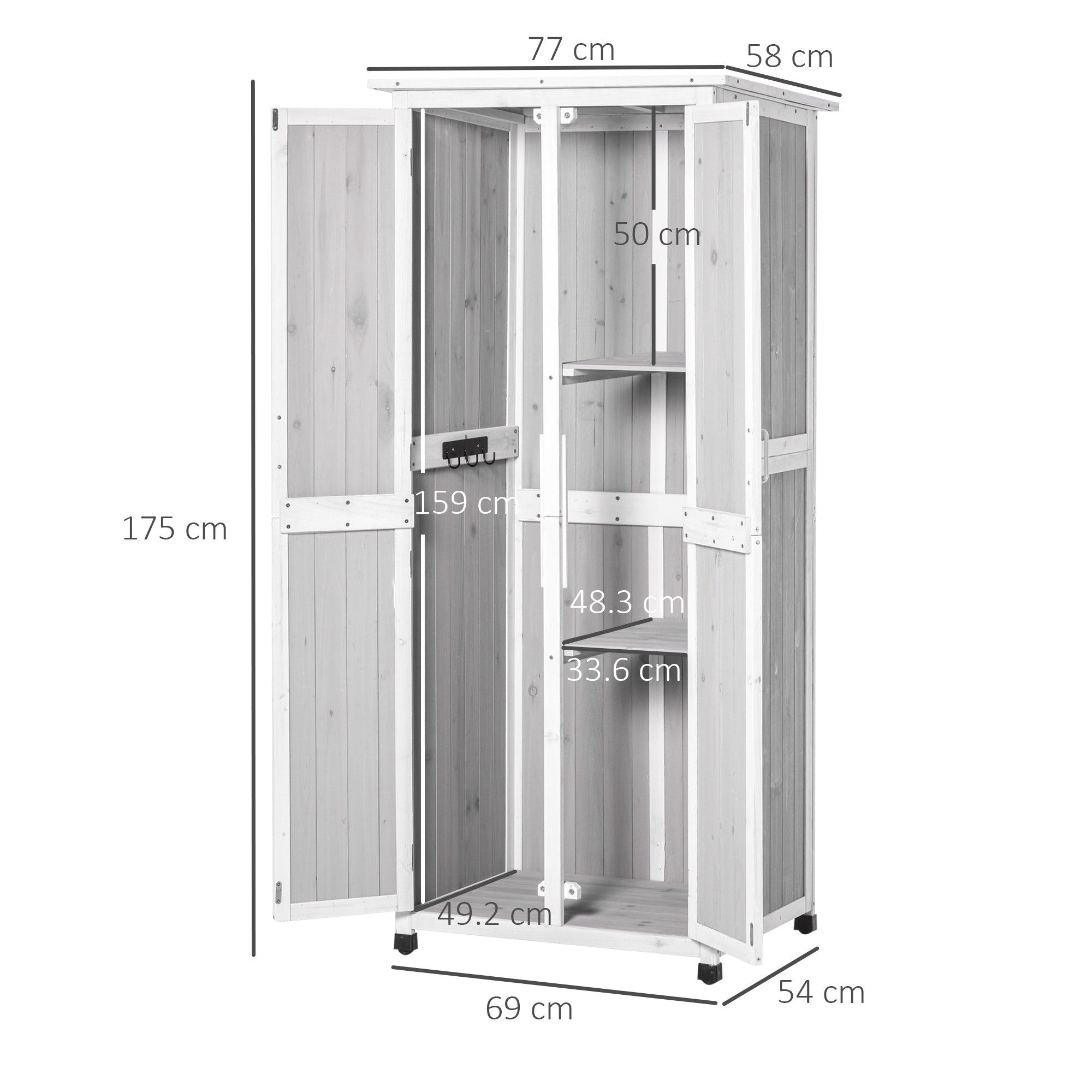 EasyComfort Casetta Porta Attrezzi in Legno di Abete a 3 Livelli with Tetto in Bitume, 77x58x175 cm, Grigio