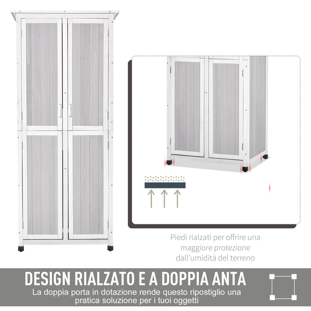 EasyComfort Casetta Porta Attrezzi in Legno di Abete a 3 Livelli with Tetto in Bitume, 77x58x175 cm, Grigio