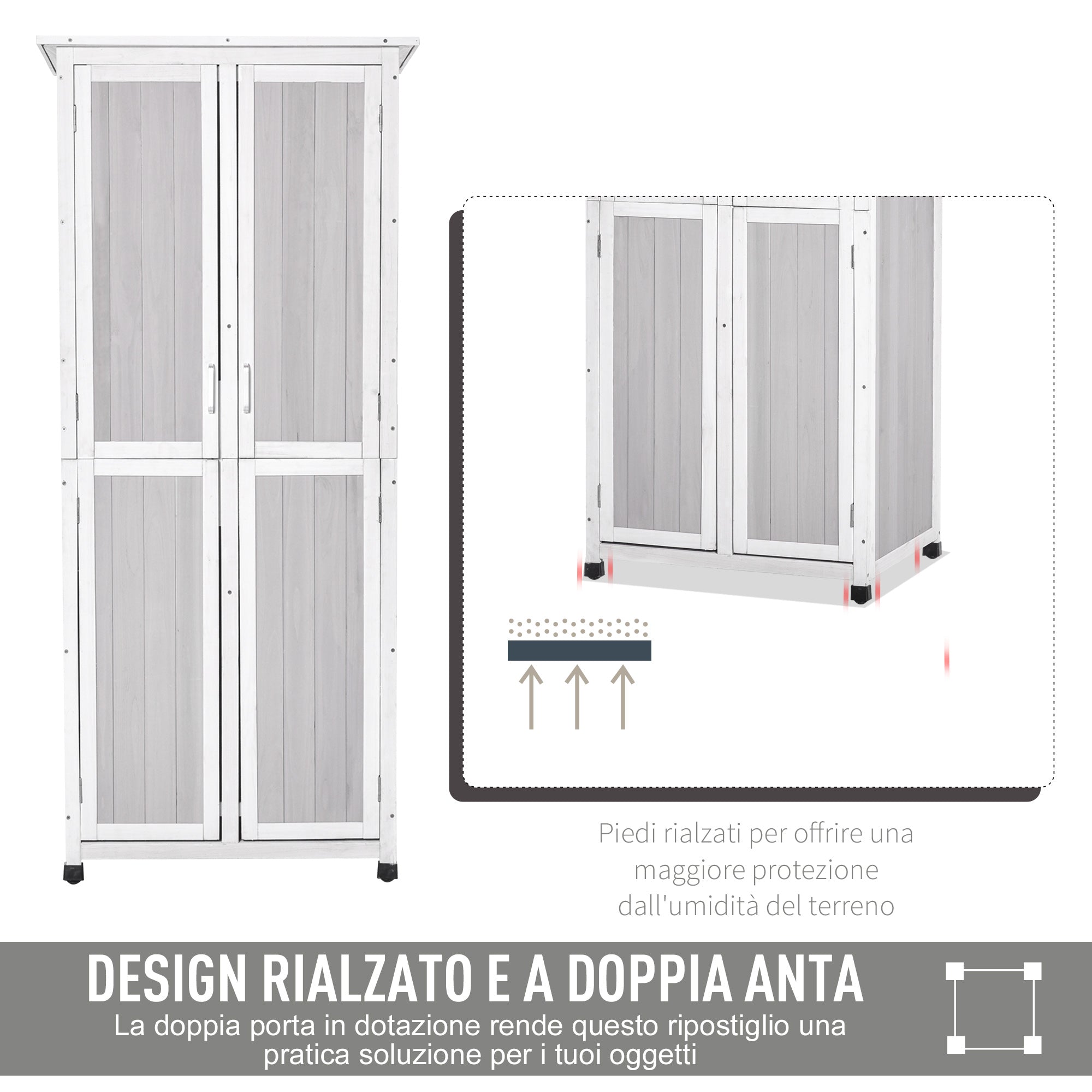 EasyComfort Casetta Porta Attrezzi in Legno di Abete a 3 Livelli with Tetto in Bitume, 77x58x175 cm, Grigio