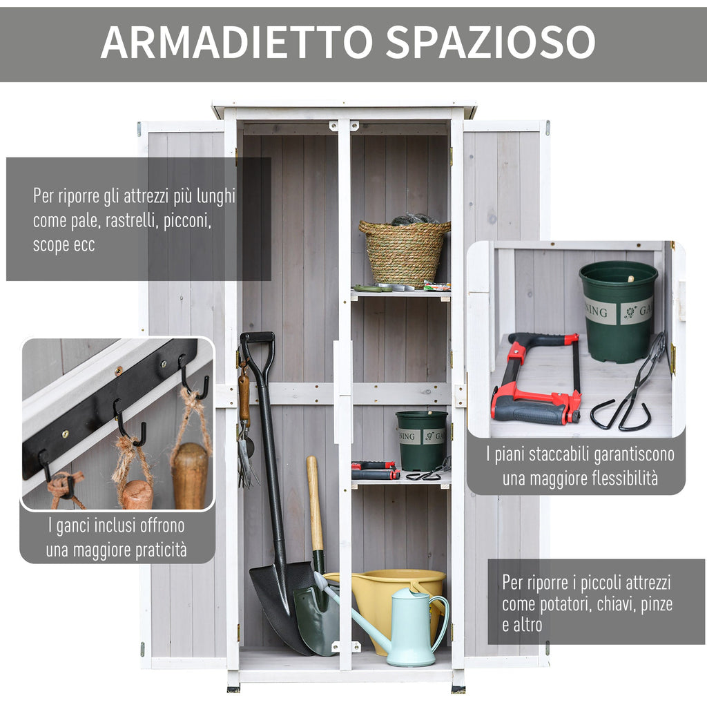 EasyComfort Casetta Porta Attrezzi in Legno di Abete a 3 Livelli with Tetto in Bitume, 77x58x175 cm, Grigio