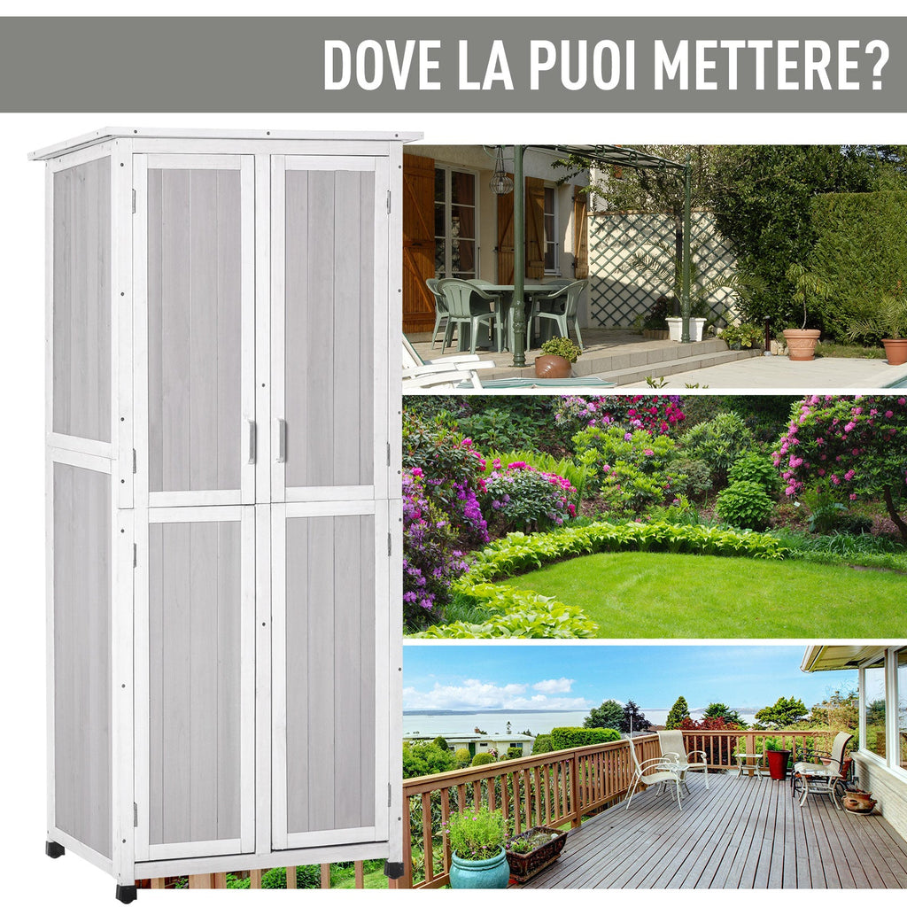 EasyComfort Casetta Porta Attrezzi in Legno di Abete a 3 Livelli with Tetto in Bitume, 77x58x175 cm, Grigio