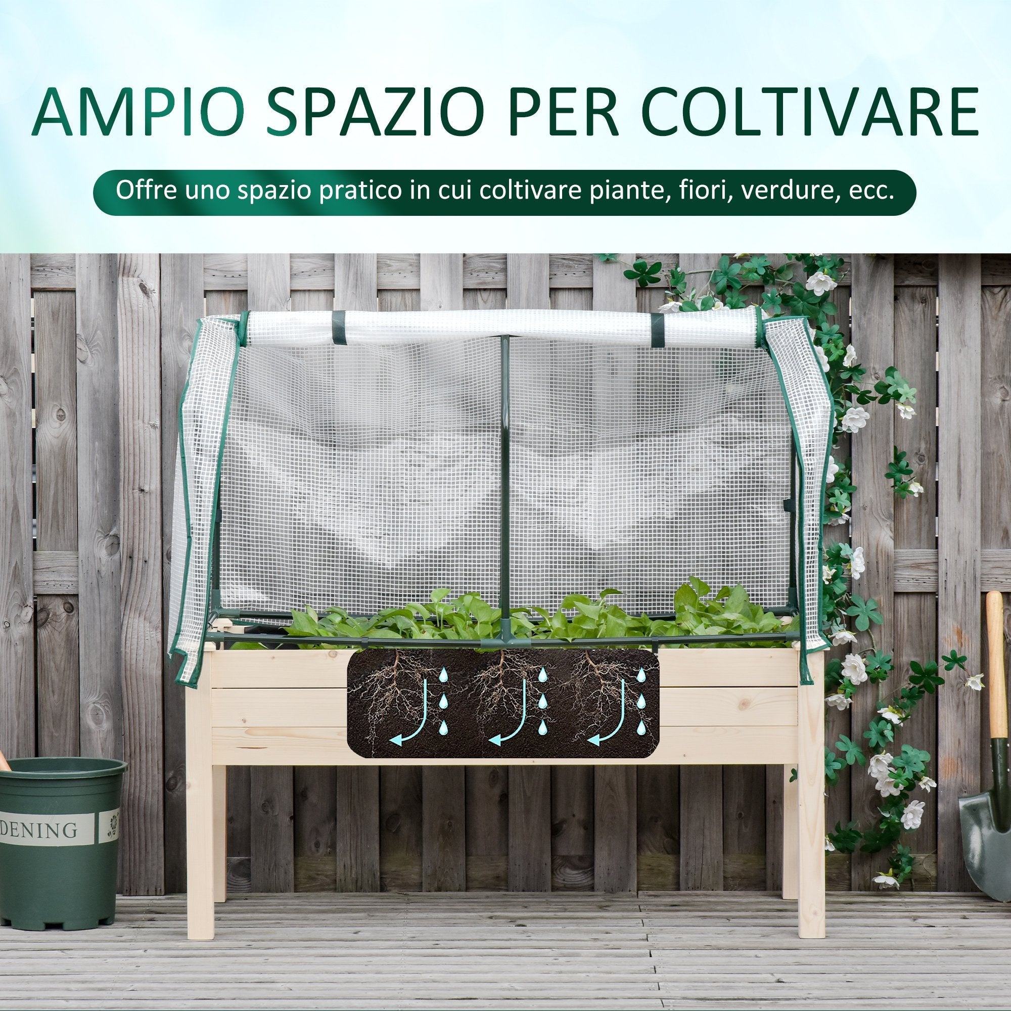 Easycomfort Letto per Orto in Cassetta with Serra da Giardino, Portapiante da Esterno in Legno e PE per Fiori e Verdure, 121x55x117cm
