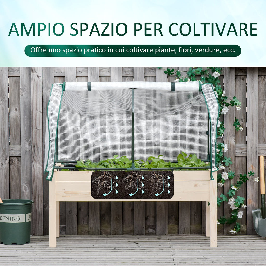 Easycomfort Letto per Orto in Cassetta with Serra da Giardino, Portapiante da Esterno in Legno e PE per Fiori e Verdure, 121x55x117cm