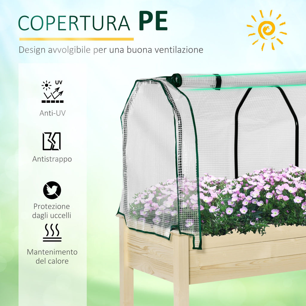 Easycomfort Letto per Orto in Cassetta with Serra da Giardino, Portapiante da Esterno in Legno e PE per Fiori e Verdure, 121x55x117cm