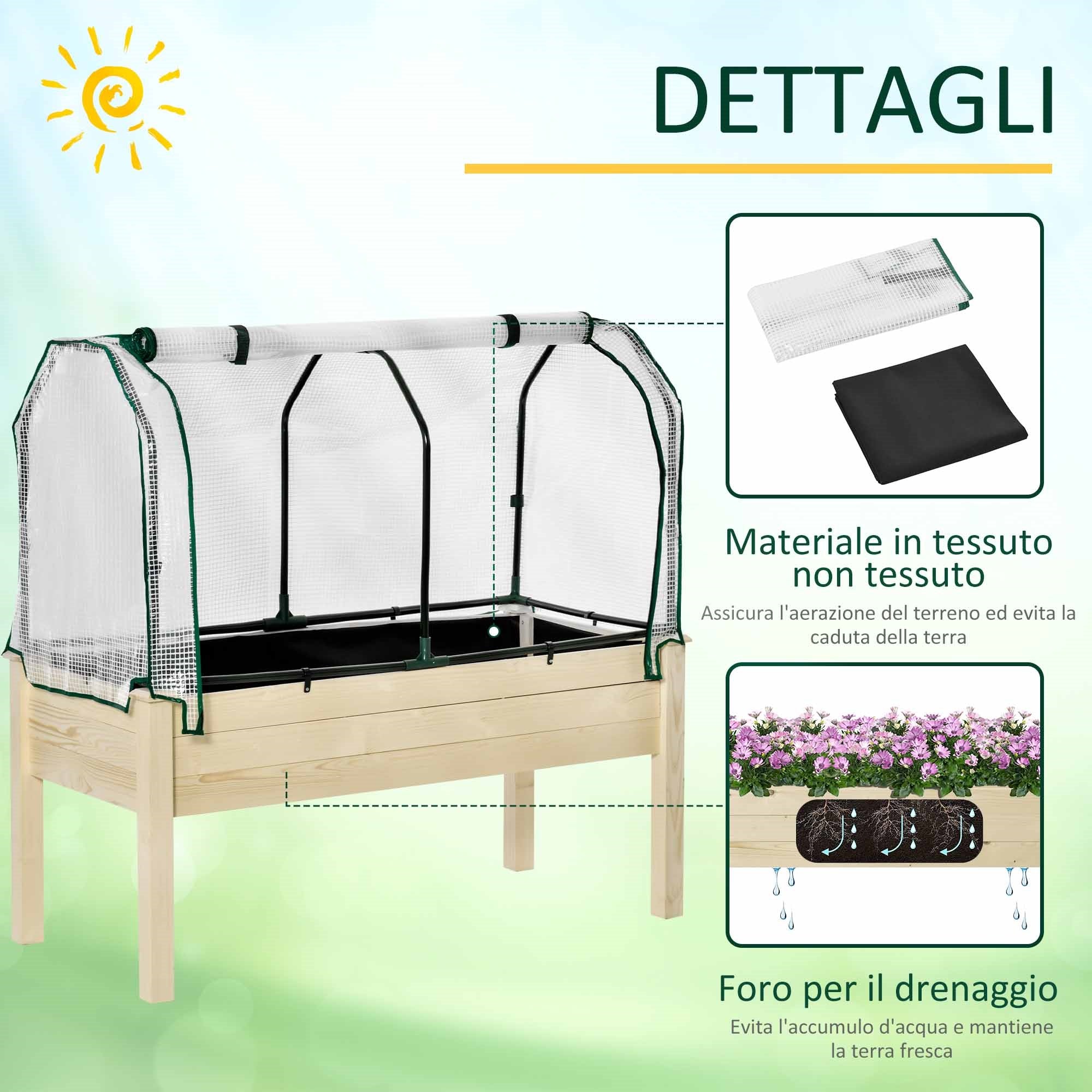 Easycomfort Letto per Orto in Cassetta with Serra da Giardino, Portapiante da Esterno in Legno e PE per Fiori e Verdure, 121x55x117cm