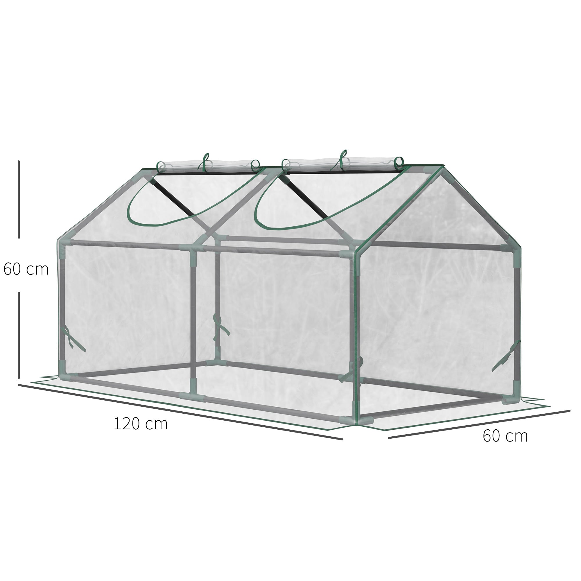 EASYCOMFORT Mini Garden Greenhouse with 2 Roller Windows and Anti-UV PVC Cover, 119x60x60cm, Transparent