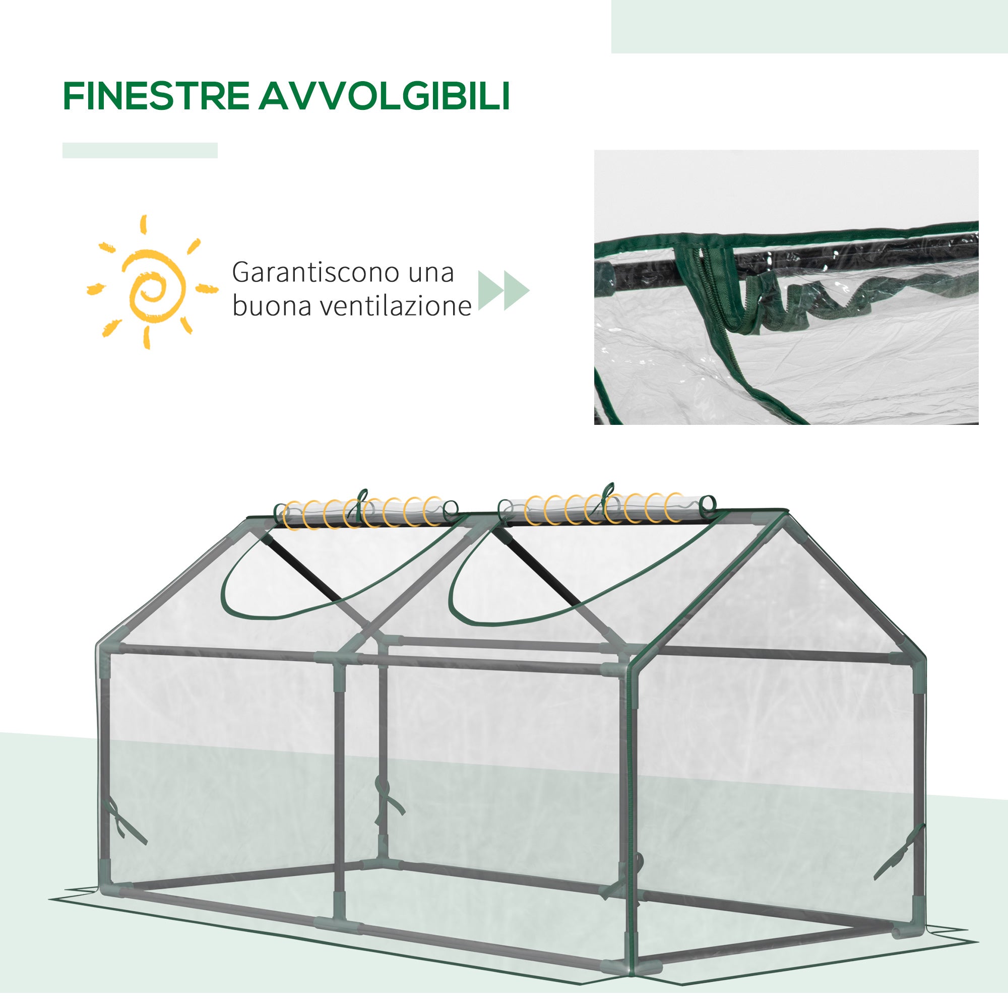 EASYCOMFORT Mini Garden Greenhouse with 2 Roller Windows and Anti-UV PVC Cover, 119x60x60cm, Transparent