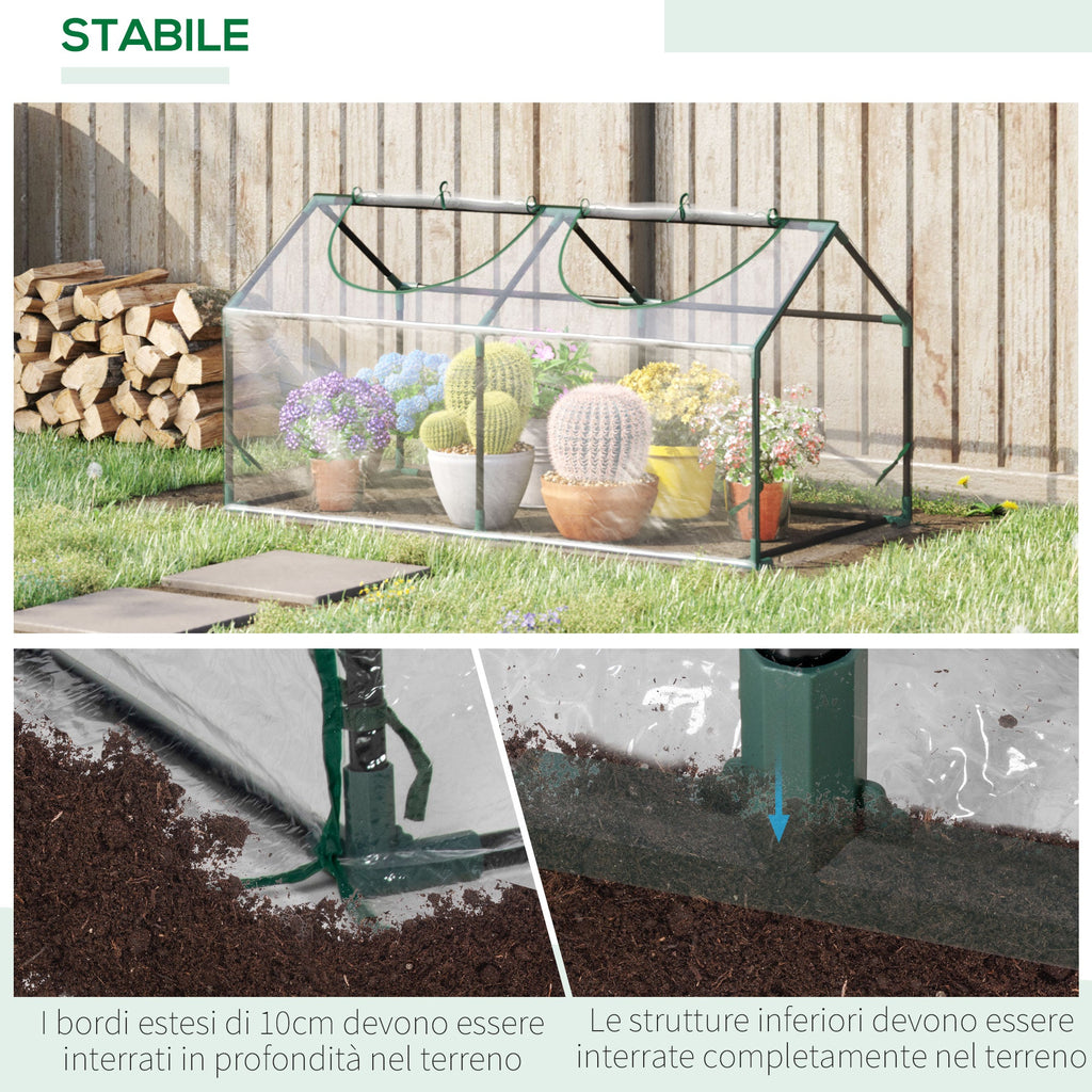 EASYCOMFORT Mini Garden Greenhouse with 2 Roller Windows and Anti-UV PVC Cover, 119x60x60cm, Transparent