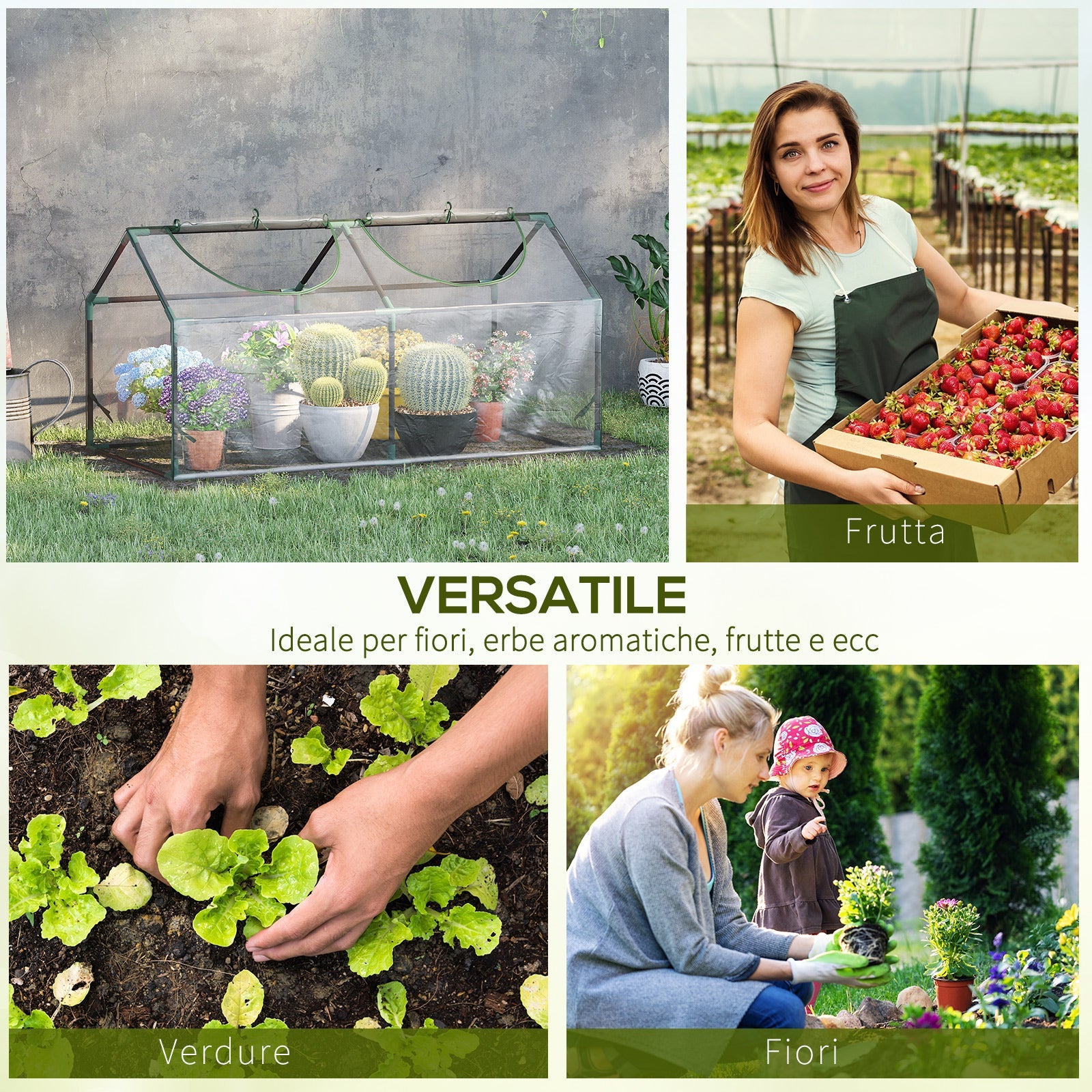 EASYCOMFORT Mini Garden Greenhouse with 2 Roller Windows and Anti-UV PVC Cover, 119x60x60cm, Transparent