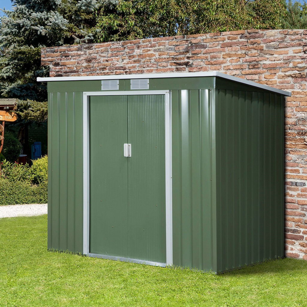 EASYCOMFORT Steel Garden Shed with Double Sliding Door and Air Vents, 213x130x173 cm, Green