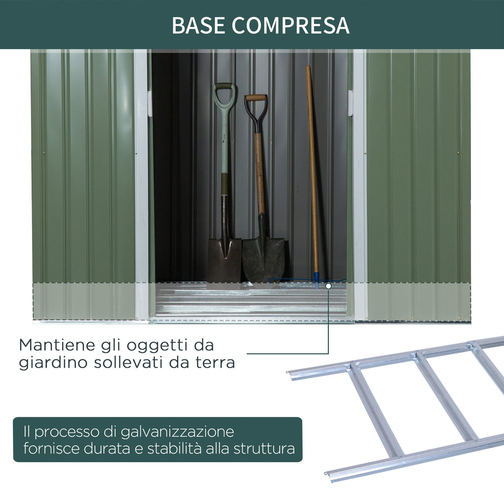 EASYCOMFORT Steel Garden Shed with Double Sliding Door and Air Vents, 213x130x173 cm, Green
