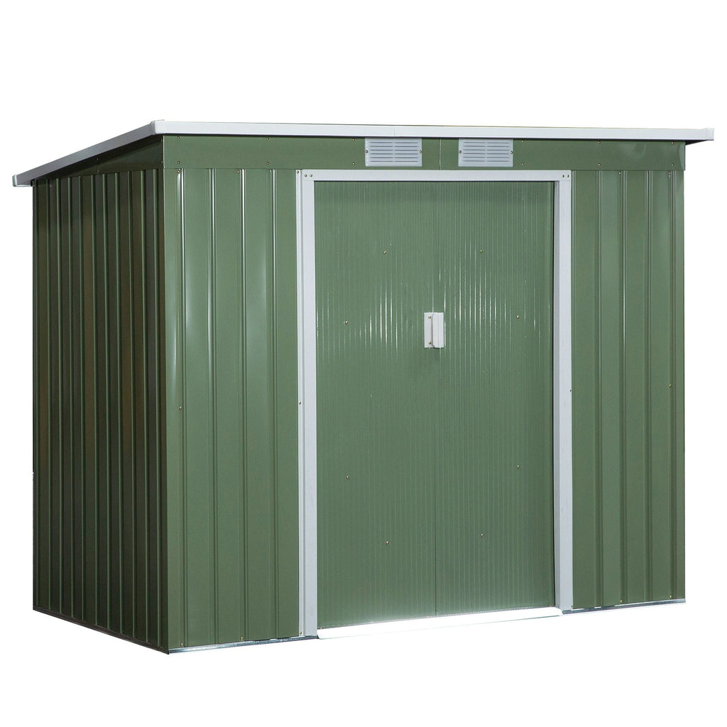 EASYCOMFORT Steel Garden Shed with Double Sliding Door and Air Vents, 213x130x173 cm, Green