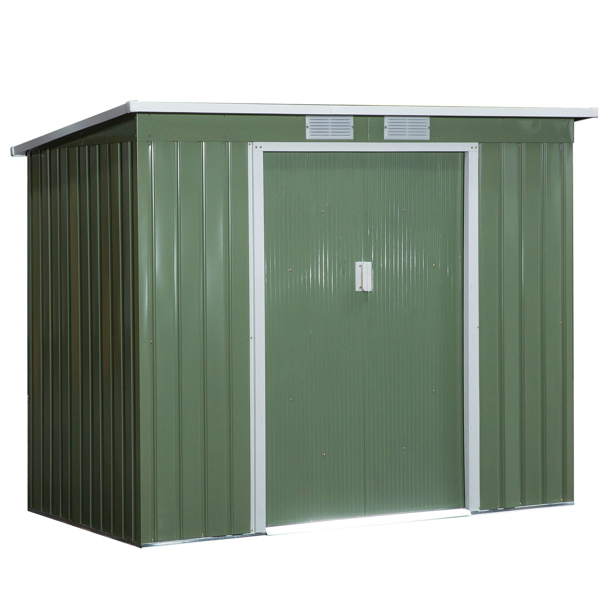 EASYCOMFORT Steel Garden Shed with Double Sliding Door and Air Vents, 213x130x173 cm, Green