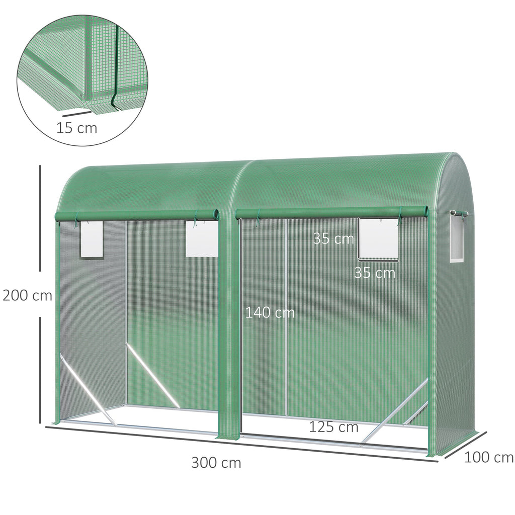 EASYCOMFORT Garden Tunnel Greenhouse for Plants and Vegetable Gardens, Balcony Greenhouse with 2 Roller Doors and 4 Windows, PE Covering Steel Structure, 3x1x2m