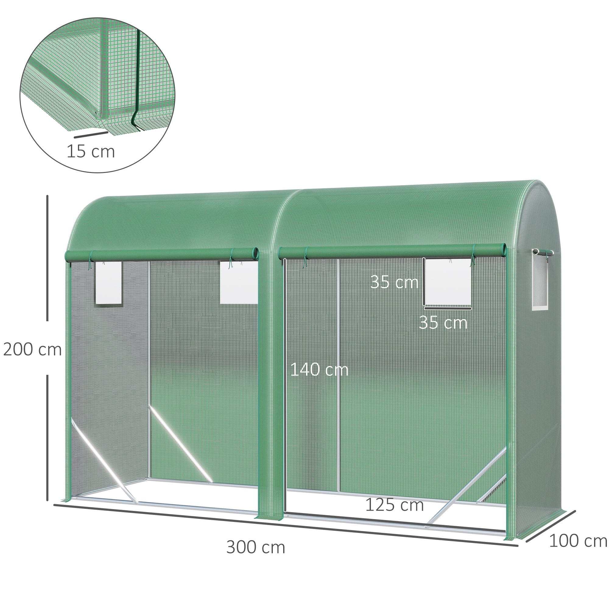 EASYCOMFORT Garden Tunnel Greenhouse for Plants and Vegetable Gardens, Balcony Greenhouse with 2 Roller Doors and 4 Windows, PE Covering Steel Structure, 3x1x2m