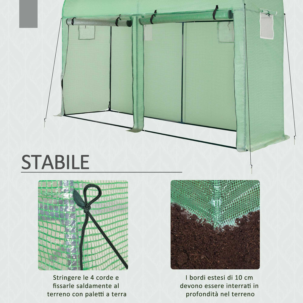 EASYCOMFORT Garden Tunnel Greenhouse for Plants and Vegetable Gardens, Balcony Greenhouse with 2 Roller Doors and 4 Windows, PE Covering Steel Structure, 3x1x2m