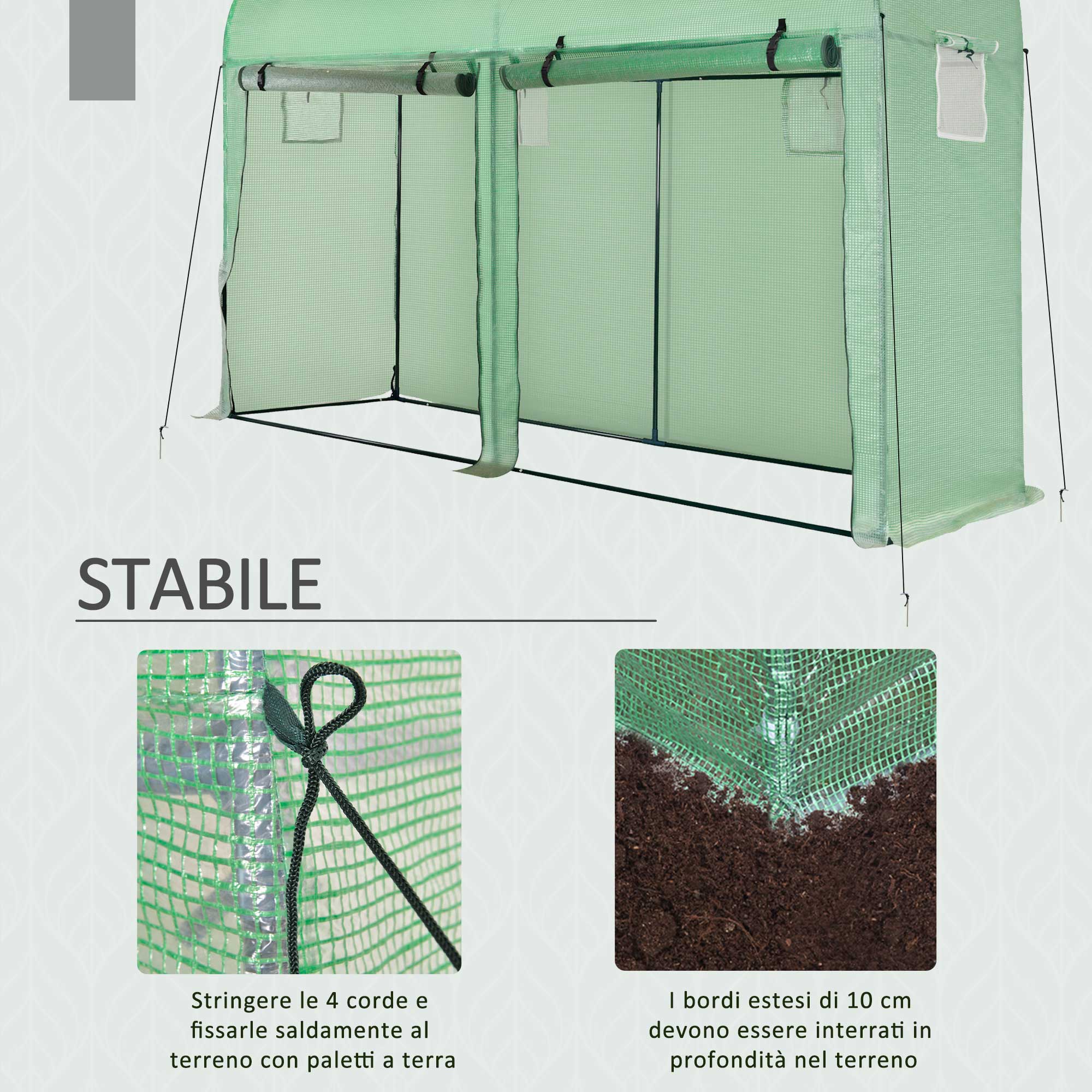 EASYCOMFORT Garden Tunnel Greenhouse for Plants and Vegetable Gardens, Balcony Greenhouse with 2 Roller Doors and 4 Windows, PE Covering Steel Structure, 3x1x2m
