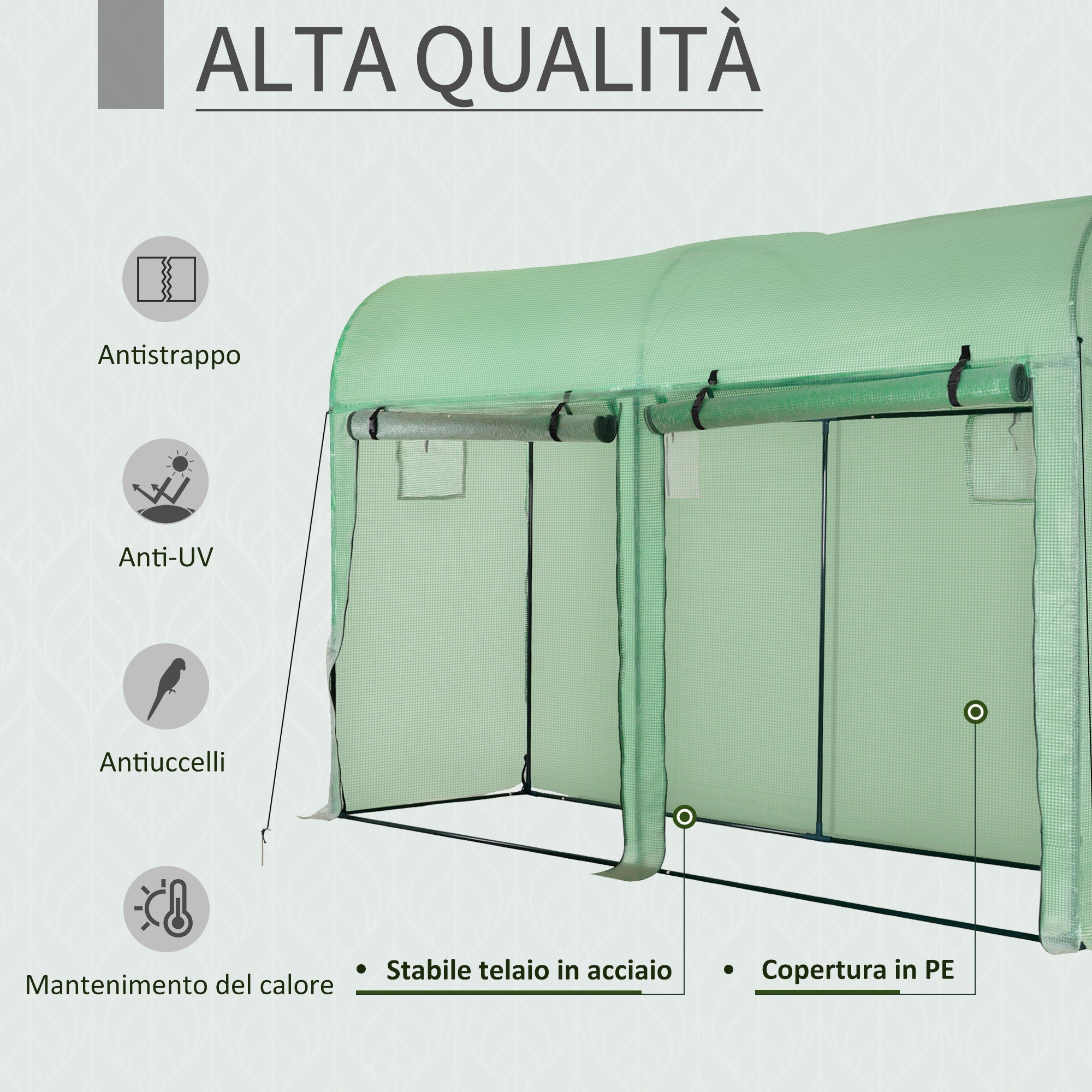 EASYCOMFORT Garden Tunnel Greenhouse for Plants and Vegetable Gardens, Balcony Greenhouse with 2 Roller Doors and 4 Windows, PE Covering Steel Structure, 3x1x2m