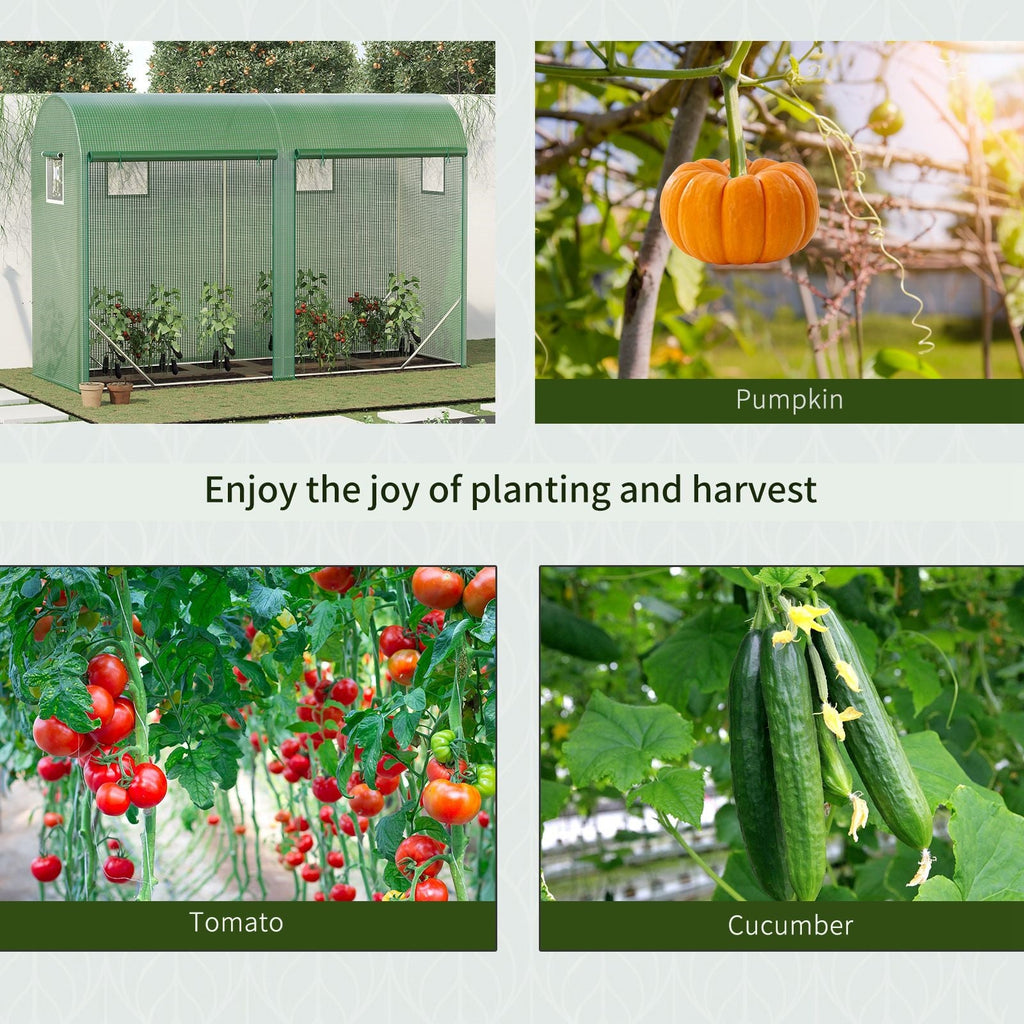 EASYCOMFORT Garden Tunnel Greenhouse for Plants and Vegetable Gardens, Balcony Greenhouse with 2 Roller Doors and 4 Windows, PE Covering Steel Structure, 3x1x2m