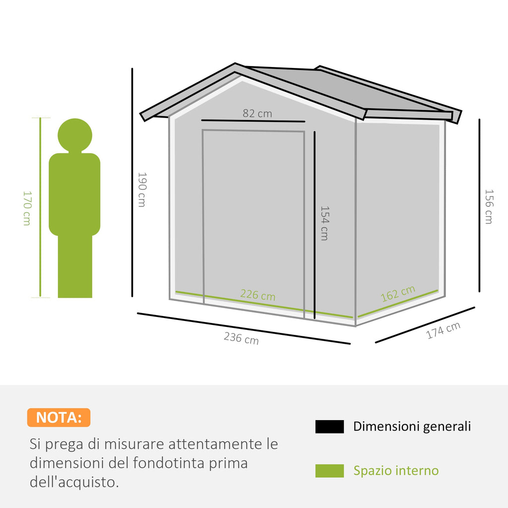 EASYCOMFORT Garden Shed Tool Holder in Sheet Steel, Steel Garden Shed with Sliding Doors, 236x174x190cm, Gray