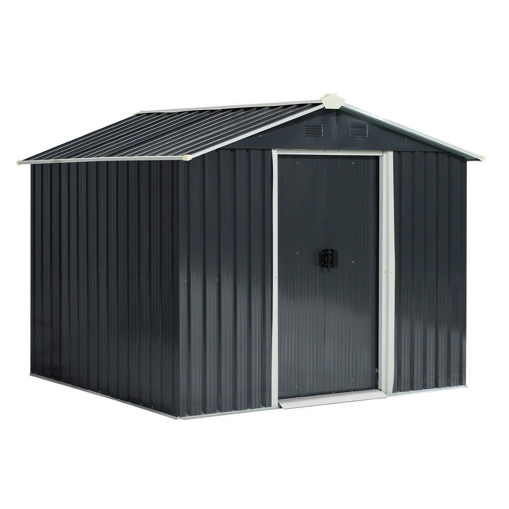 EASYCOMFORT Garden Shed Tool Holder in Sheet Steel, Steel Garden Shed with Sliding Doors, 236x174x190cm, Gray