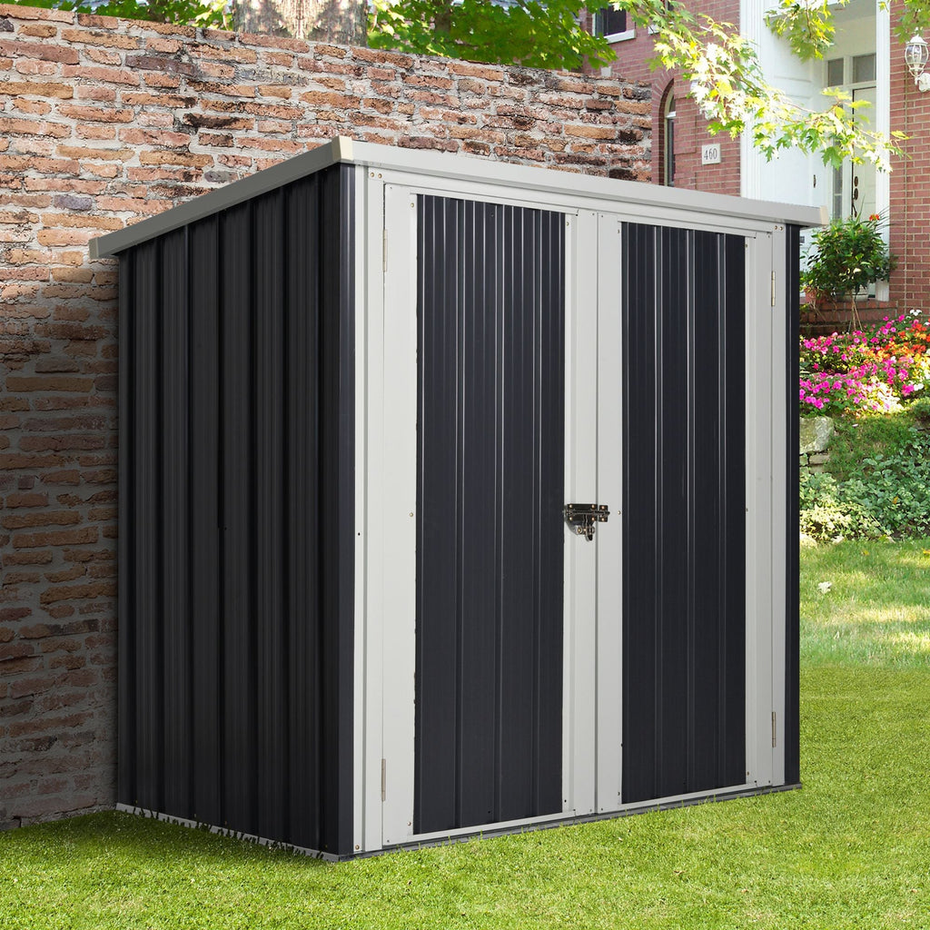 EASYCOMFORT Garden Shed in Sheet Steel with Double Door, 147x86x134cm, Black and White