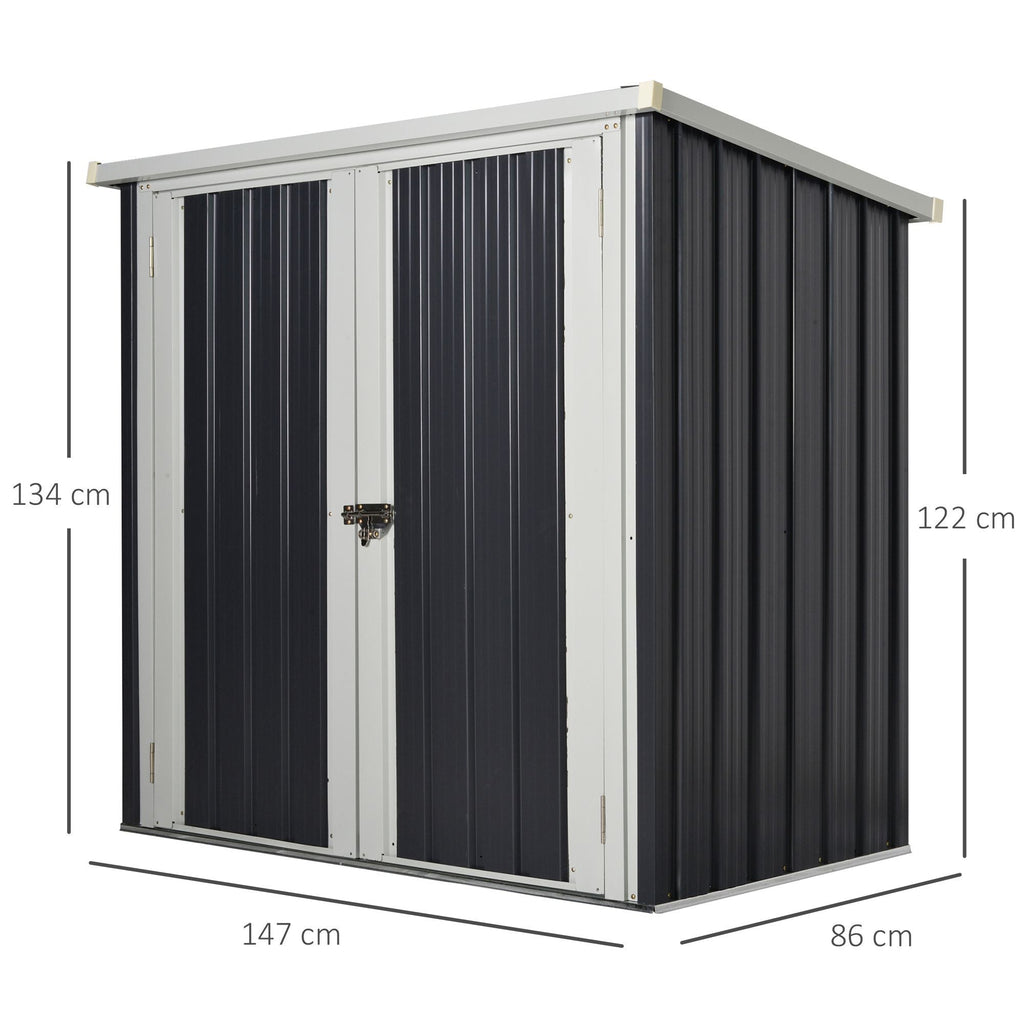 EASYCOMFORT Garden Shed in Sheet Steel with Double Door, 147x86x134cm, Black and White